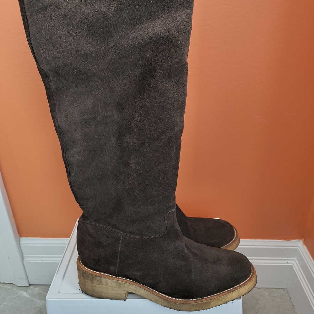 Clergerie Tall Suede Pull-On Boots in Dark Brown